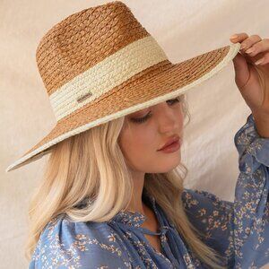 Billabong State of Mind Burnt Orange Multi Straw Brim Fedora Hat Beach Sun Farm